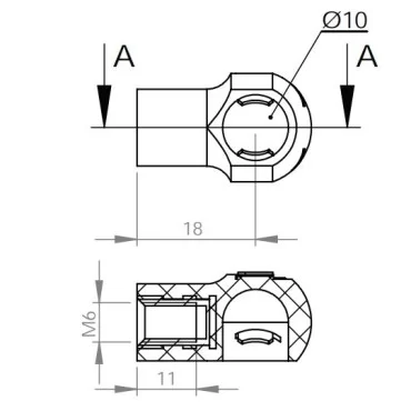 Ball head to Ø10mm Plastic
