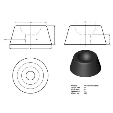 Gummibuffer 330x250x100mm for læsserampe