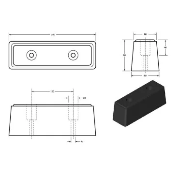 Gummibuffer 330x250x100mm for læsserampe